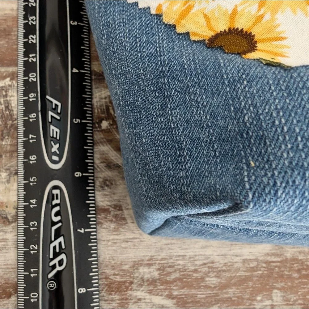 Hand Crafted Sunflower/Recycled Denim Basket/Bin